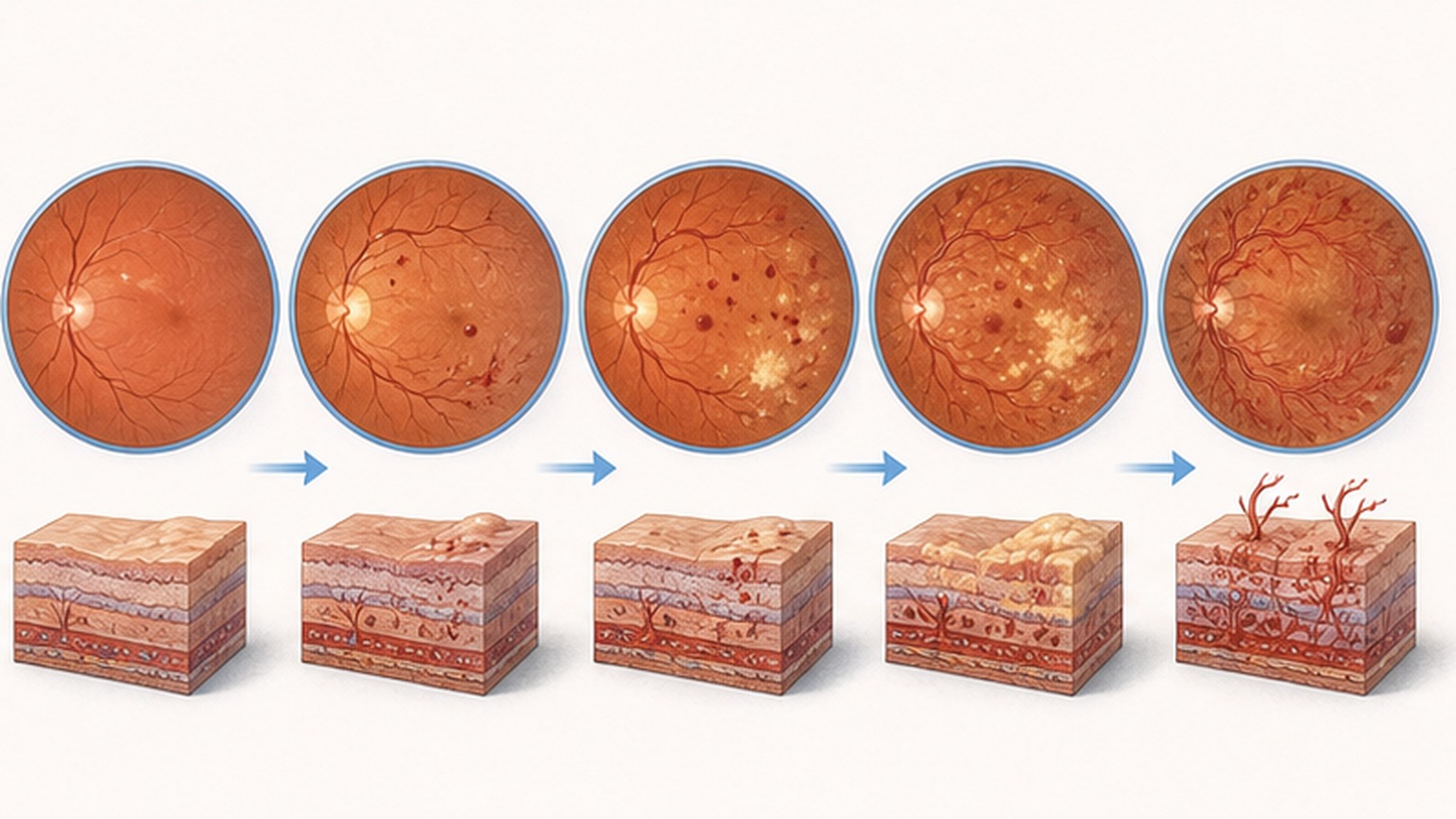 당뇨망막병증 (Diabetic Retinopathy) 단계 설명 이미지