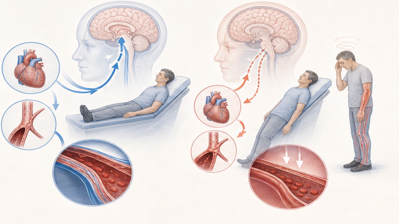 정상 baroreflex와 OH의 분기점 설명 이미지
