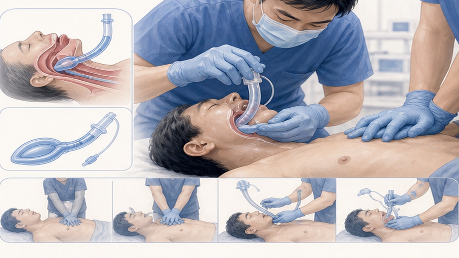 i-gel 삽입 — 압박 중단 없이 ≤10초 설명 이미지